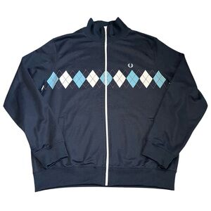 Fred Perry Men’s Retro Track Jacket Sz XL Argyle Pattern Navy Mod Skin Punk GUC
